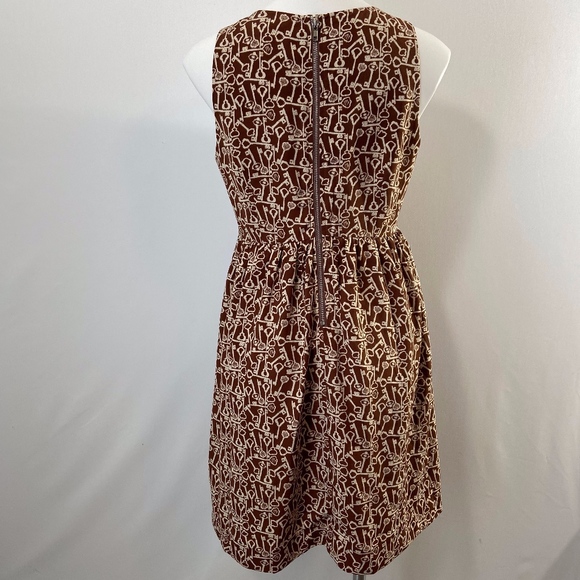 Fossil Key Print Brown A-Line Midi Large Dress - Picture 2 of 6